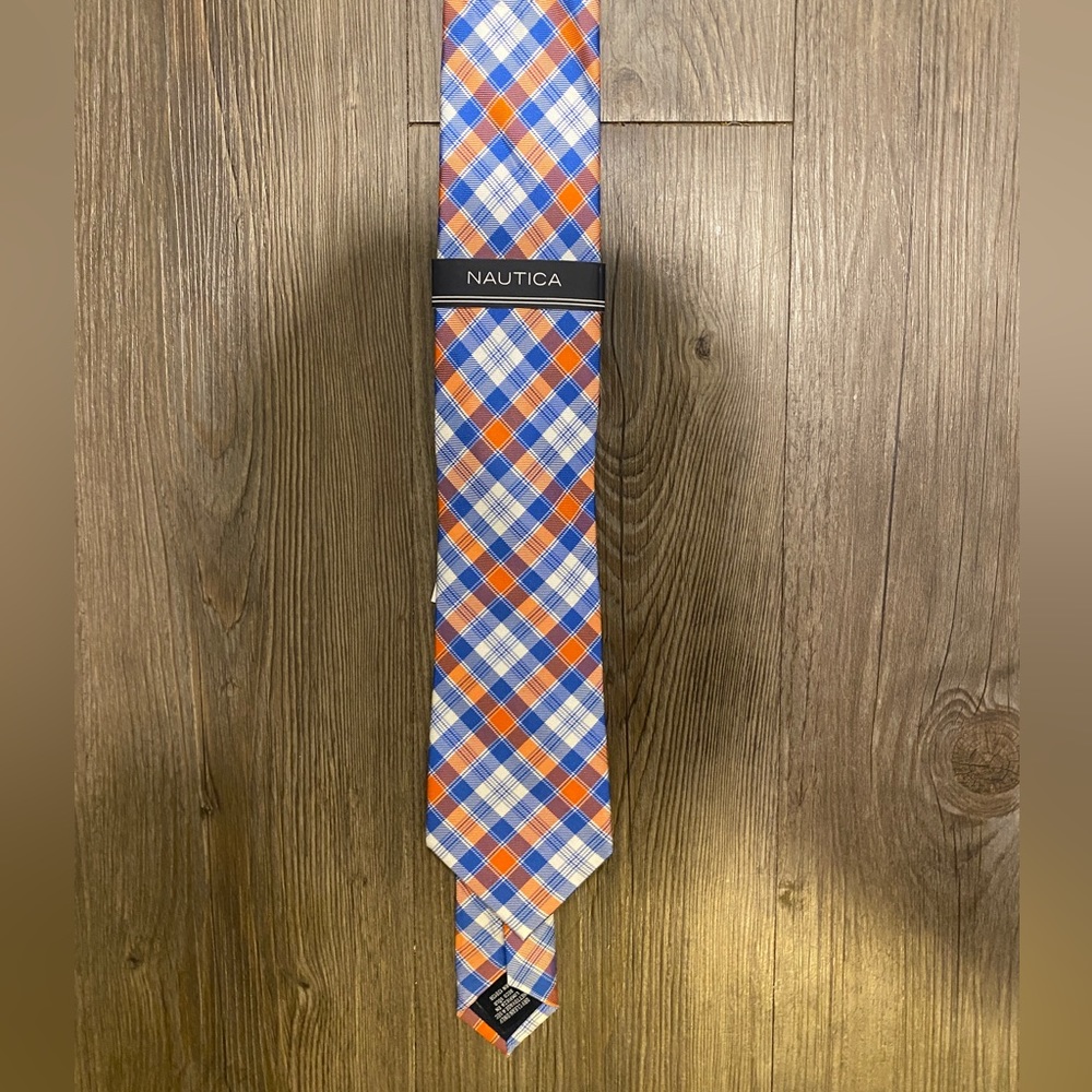 Nautica Orange and Blue Plaid Tie